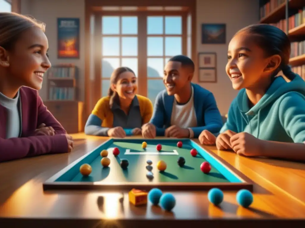 Grupo diverso de niños concentrados y alegres en un juego estratégico
