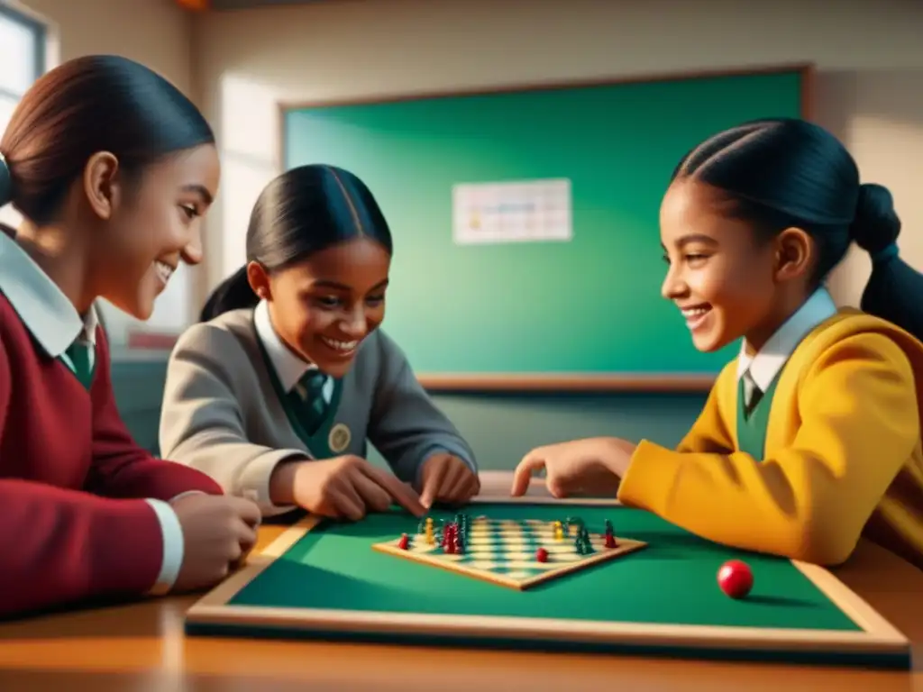 Grupo diverso de niños escolares disfrutando un juego educativo de mesa