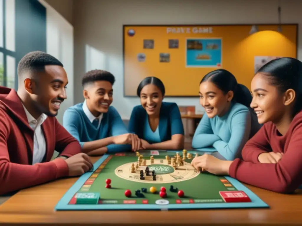 Un grupo diverso de niños juega felices en un aula