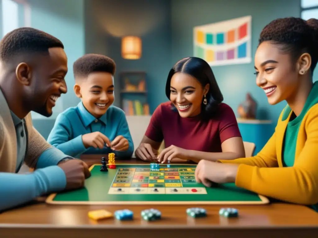 Un grupo diverso de niños juega alegremente juegos de mesa juntos en un aula, fomentando la inclusión educativa