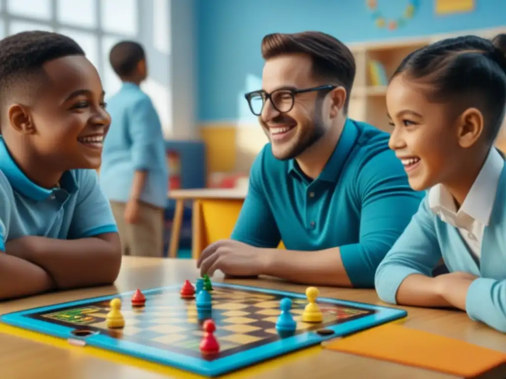 Un grupo diverso de niños con necesidades especiales disfruta de un juego de mesa en un aula inclusiva