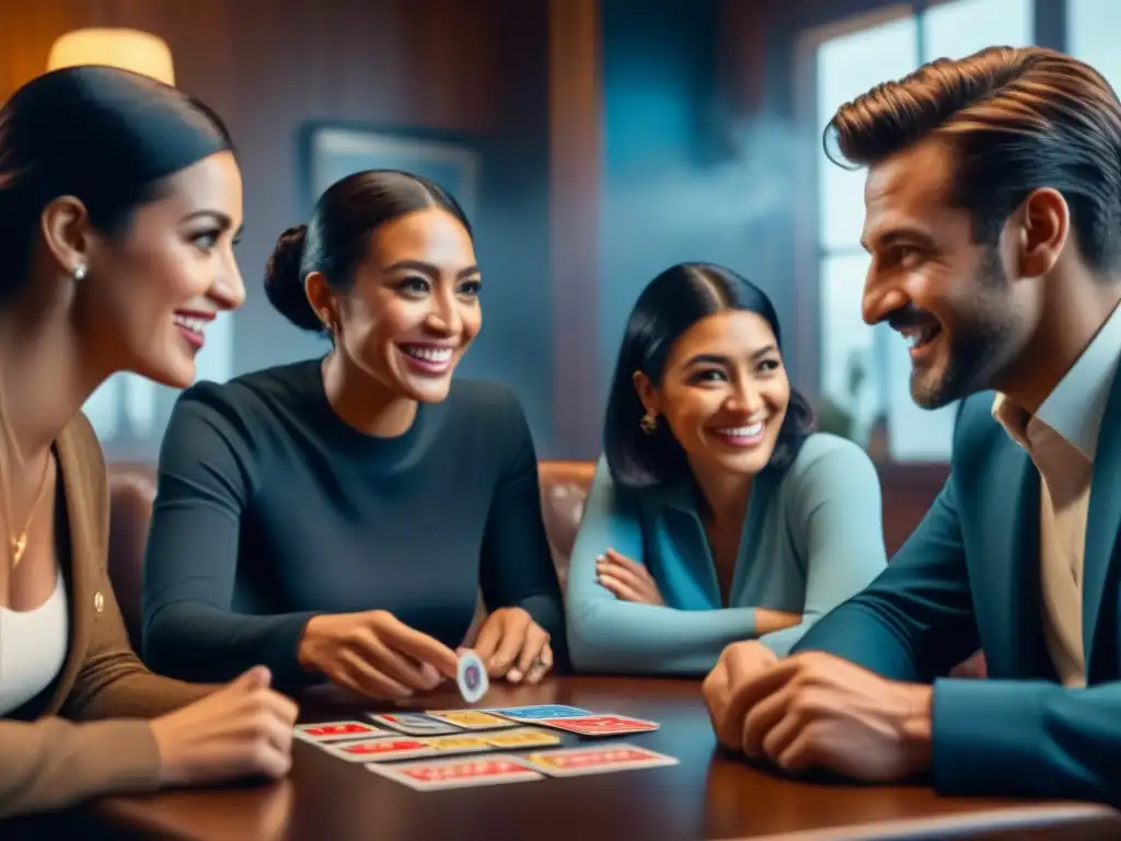 Grupo diverso disfrutando de una partida de Uno, reflejando la historia y popularidad del juego Uno