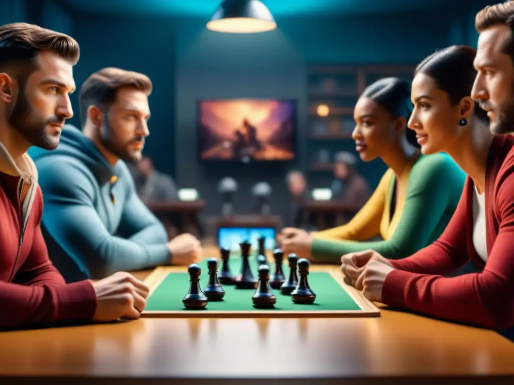 Grupo diverso convertir pasión juegos mesa streaming, dados en el aire, entorno cálido y emocionante