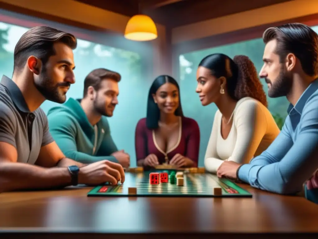Un grupo diverso de personas concentradas jugando juegos de mesa en un club local, mejorando habilidades y creando comunidad