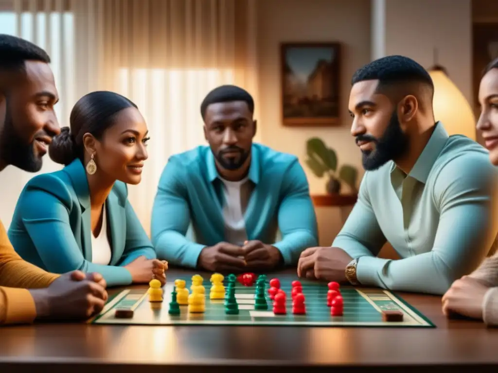 Juego de mesa por la paz: diversidad y colaboración Un grupo diverso de personas juega un juego de mesa, mostrando colaboración y unidad