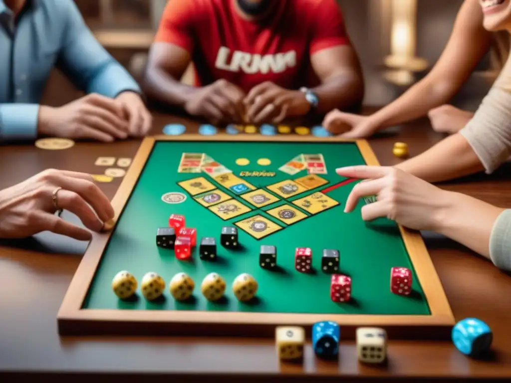 Reunión lúdica: diversión y conexión jugando juegos de mesa Un grupo diverso de personas disfruta de juegos de mesa usados reutilizados, compartiendo risas y conexiones alrededor de la mesa