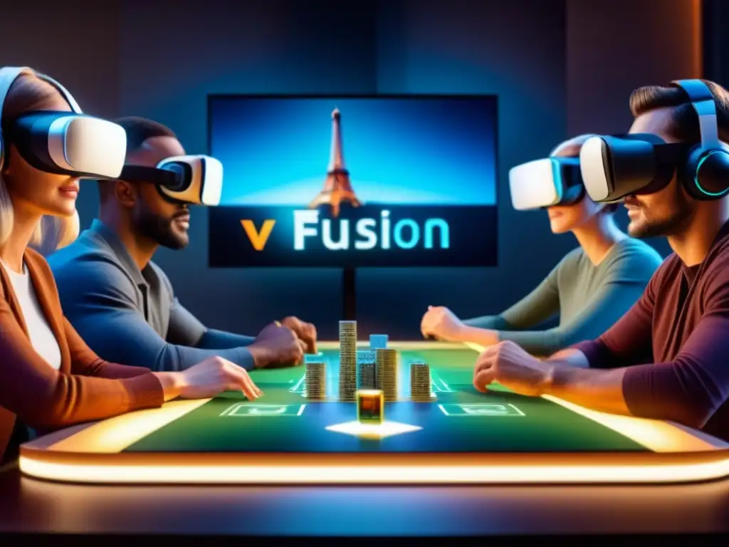 Un grupo diverso de personas disfruta de la Realidad Virtual en juegos de mesa, fusionando lo digital con lo tradicional