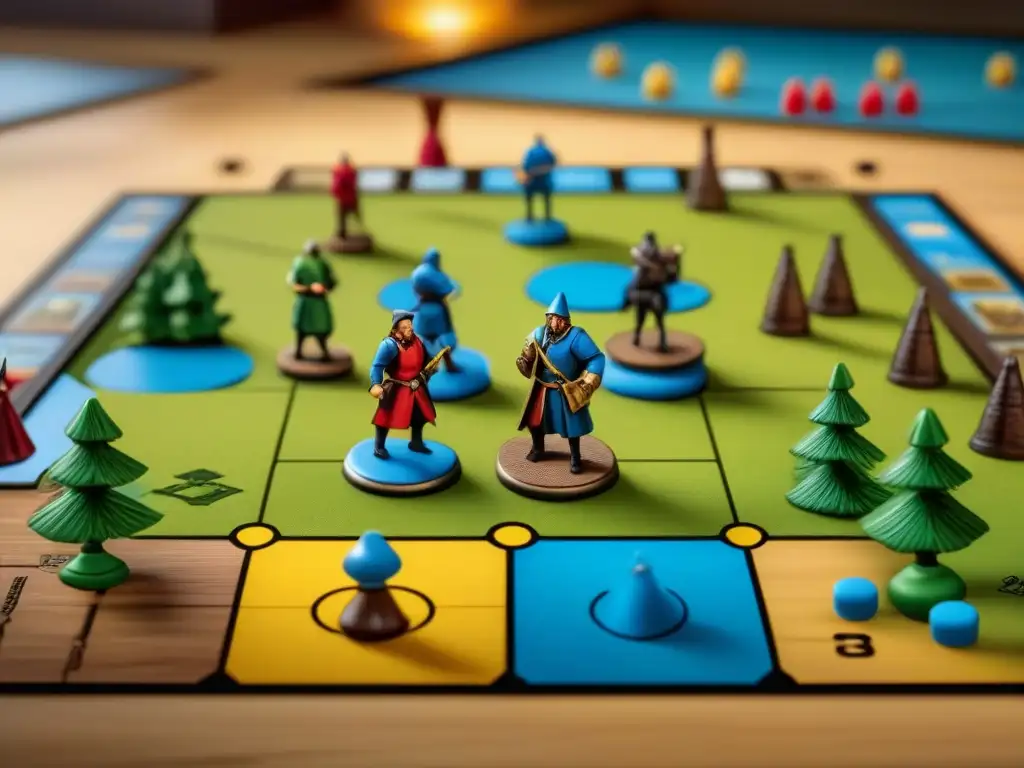 Un grupo de entusiastas del juego de mesa Carcassonne, concentrados y emocionados, rodeados de expansiones estratégicas