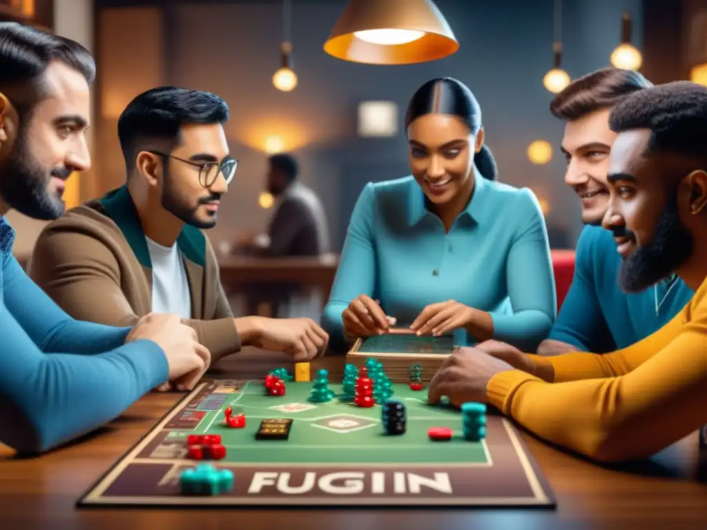 Entusiastas de juegos de mesa modernos con tecnología blockchain Grupo de entusiastas de juegos de mesa diverso, jugando un juego moderno con tecnología blockchain