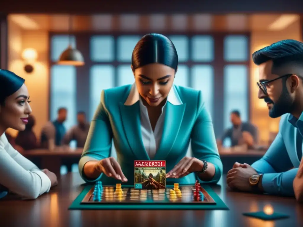 Juego de mesa: diversión y estrategia en comunidad Un grupo de entusiastas de juegos de mesa diversos construyendo comunidad, inmersos en intensas estrategias y emocionante juego