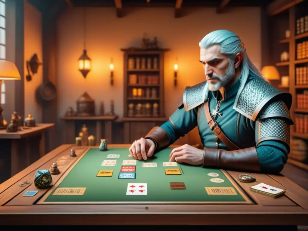 Un grupo de fans entusiastas de The Witcher juegan emocionados al juego de mesa The Witcher en un ambiente acogedor