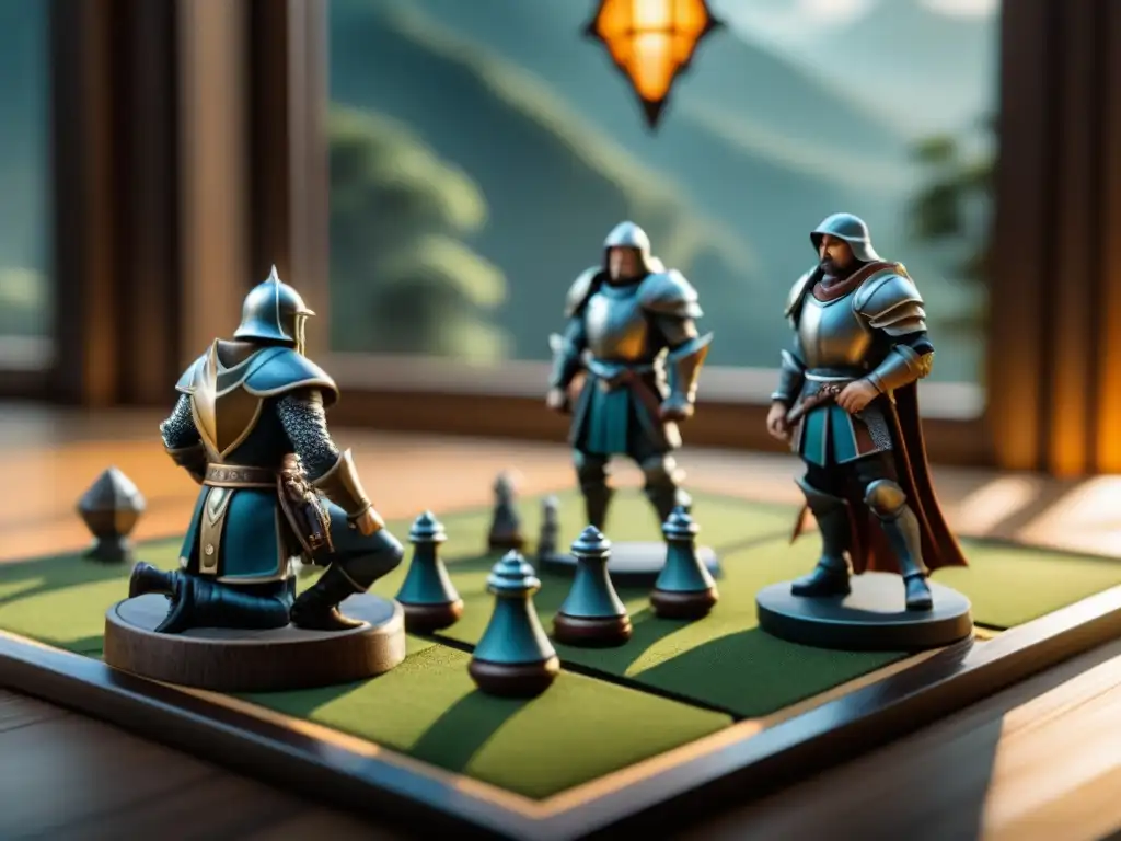 Grupo de figuras de Mage Knight en un tablero detallado, rodeadas de jugadores concentrados