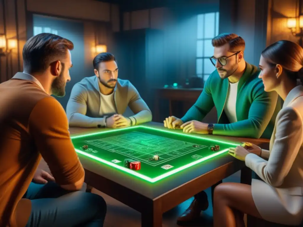 Grupo inmerso en un juego de escape de mesa con tecnología de mapeo de habitaciones