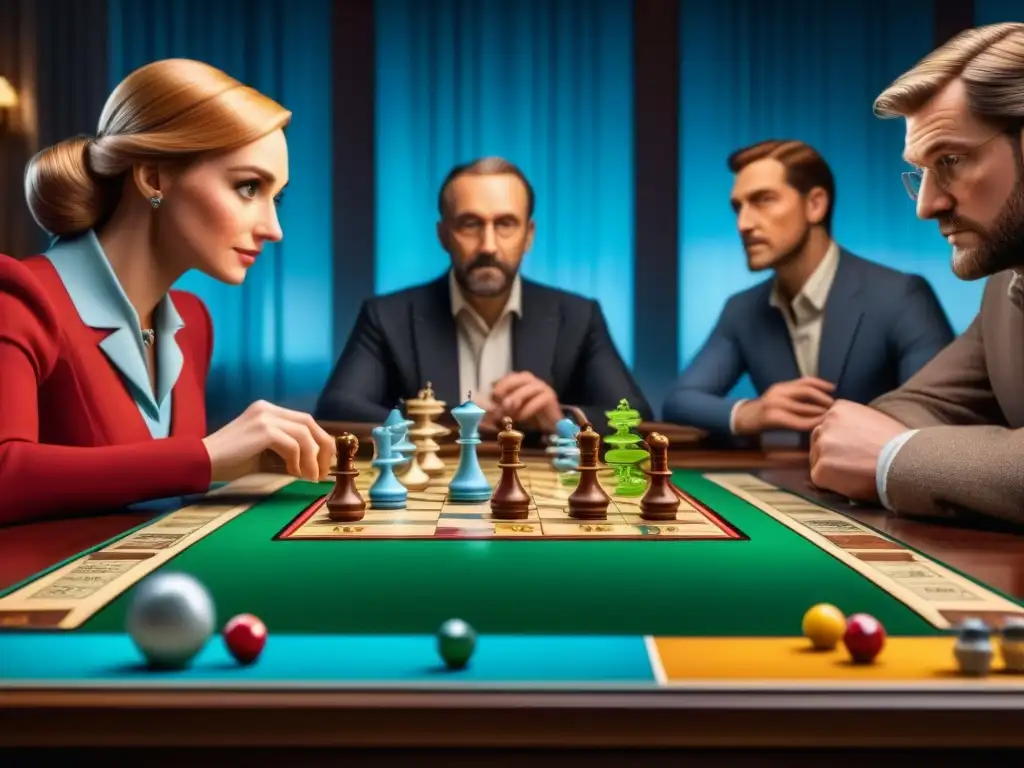 Partida estratégica: inmersión en un juego de mesa clásico Un grupo inmerso en un juego de mesa estratégico en una atmósfera envolvente