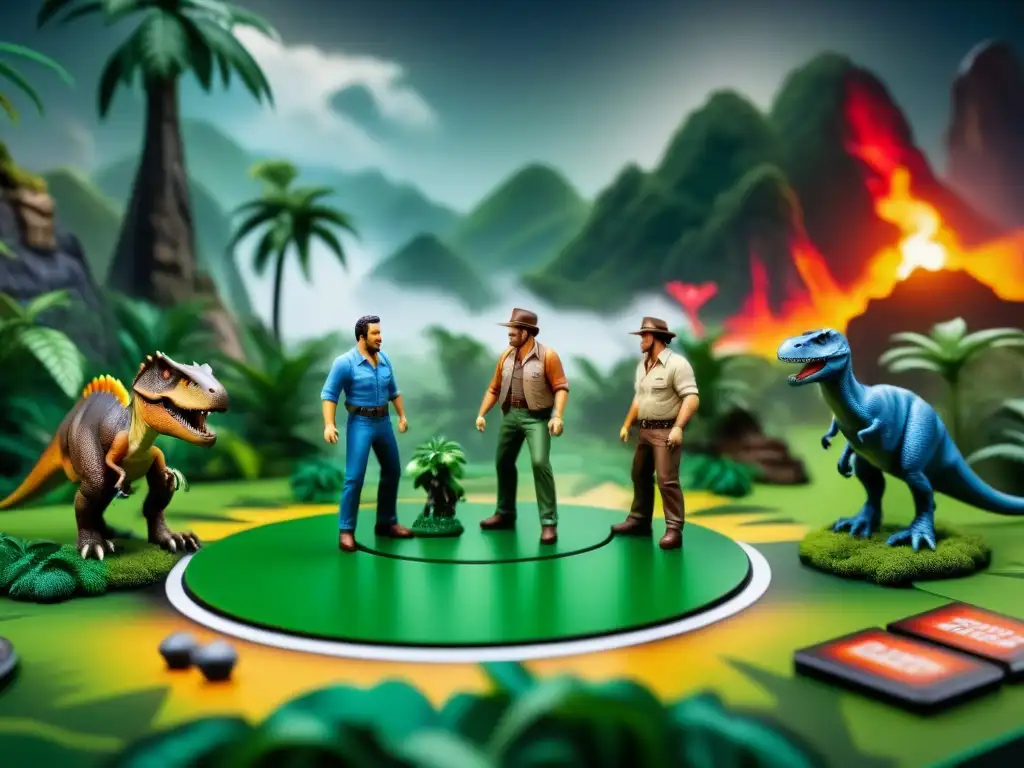 Grupo inmerso en el juego de mesa de Jurassic Park, concentrados y emocionados mientras planean sus estrategias