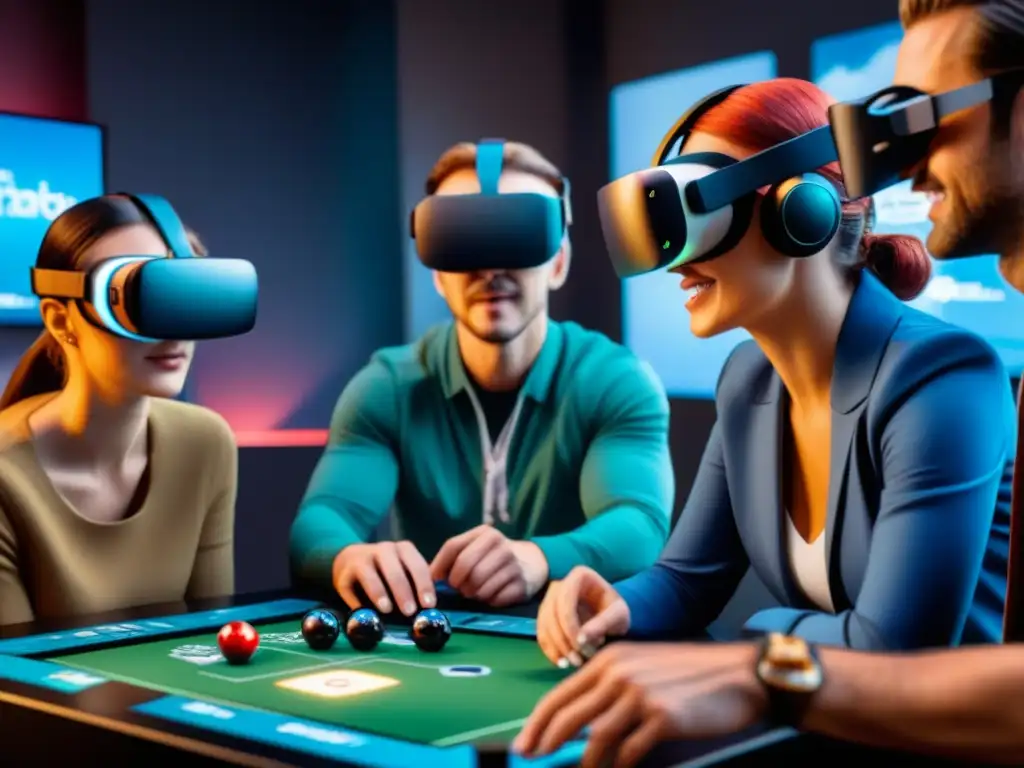 Grupo disfruta de juego de mesa personalizado en realidad virtual