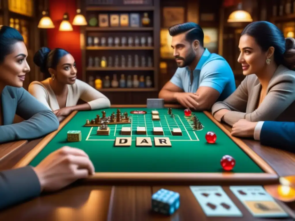 Grupo disfruta de juegos de mesa en bar, concentración y camaradería se respiran en el ambiente