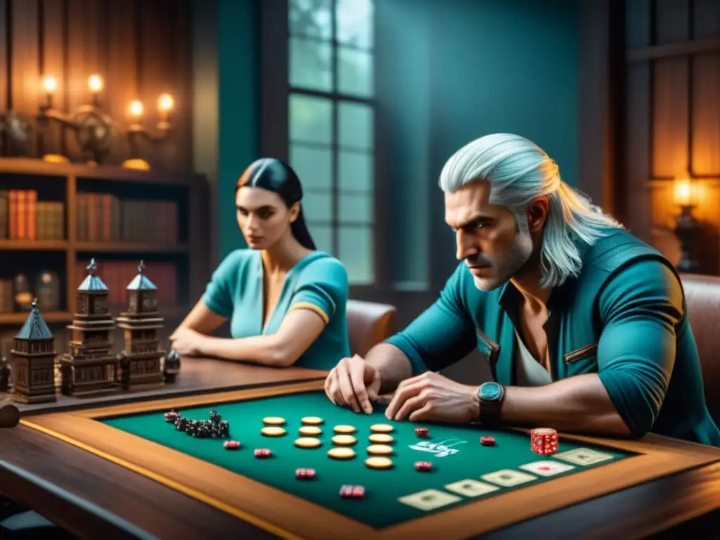 Un grupo de jugadores concentrados en 'The Witcher: Juego de Mesa', planificando estrategias