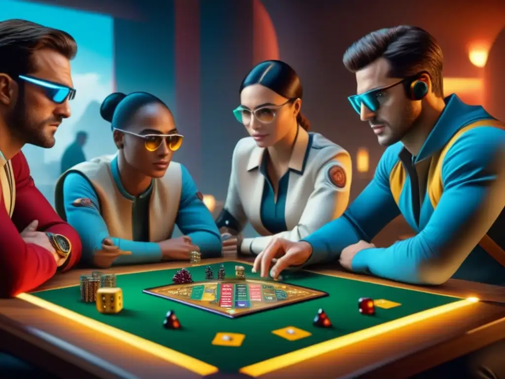 Un grupo de jugadores inmersos en un juego de mesa con realidad aumentada, mejorando juego estrategias realidad aumentada