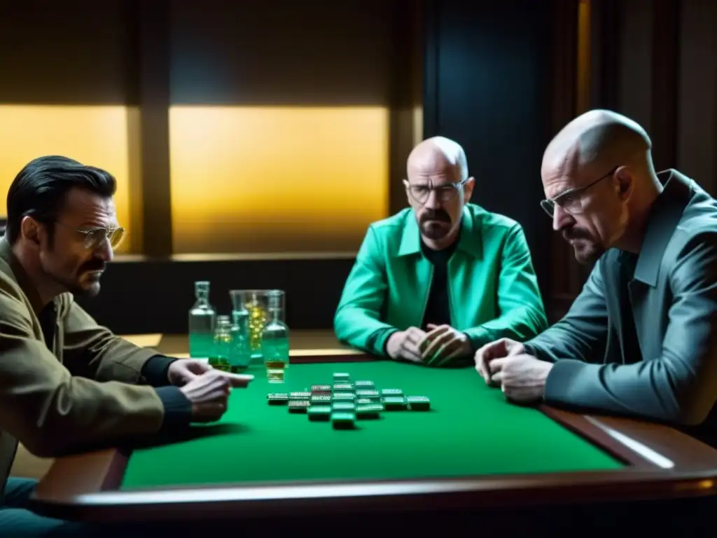 Un grupo de jugadores inmersos en el juego de mesa 'Breaking Bad', con sombreros de Walter White y piezas de laboratorio de metanfetaminas