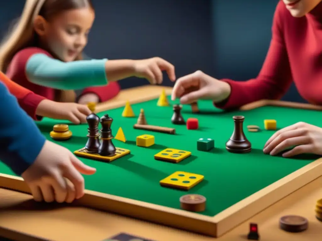 Grupo de niños reutilizando componentes de juegos de mesa para crear herramientas educativas interactivas