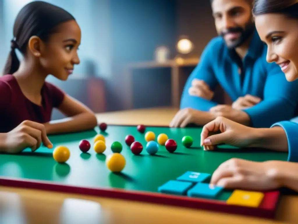 Un grupo de niños concentrados juega 'Cashflow for Kids' en un aula luminosa, rodeados de piezas de colores y dinero de juguete