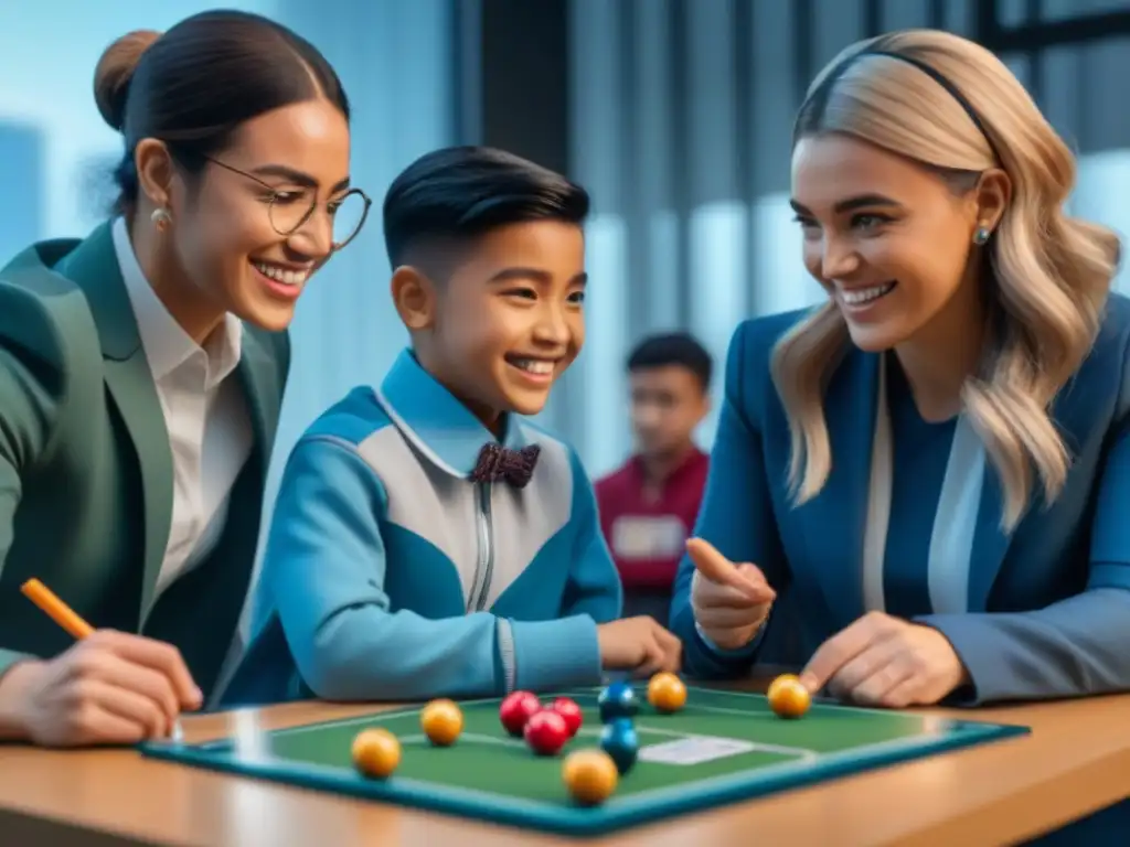 Grupo de niños diversos jugando un emocionante juego interactivo, mostrando la importancia de testear juegos con niños