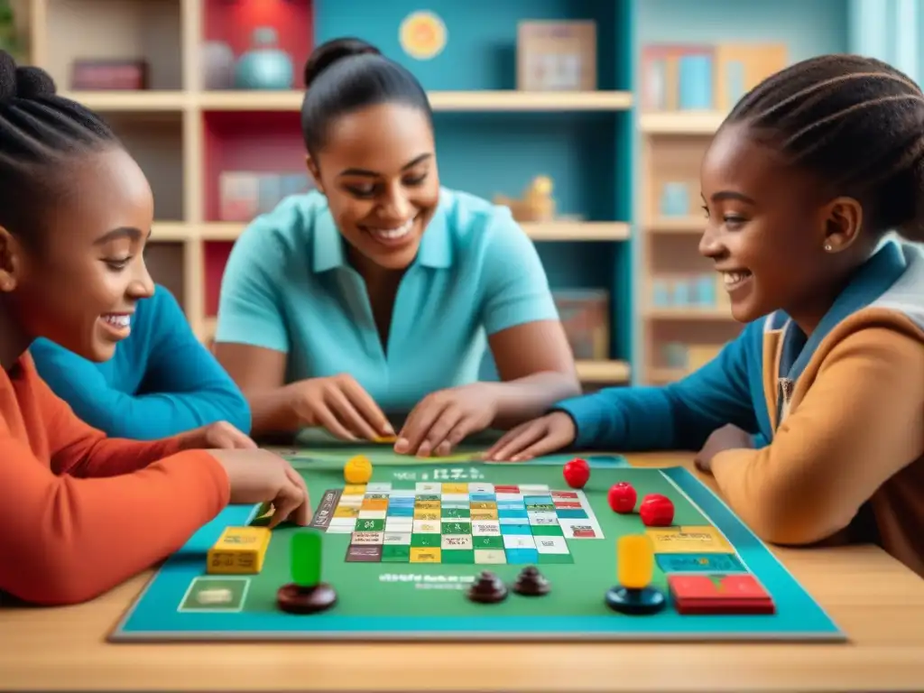 Grupo de niños jugando un juego de mesa inclusivo para niños con necesidades educativas especiales