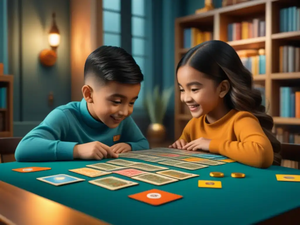 Grupo de niños disfrutando del juego de mesa Dixit, inmersos en la magia de las cartas ilustradas