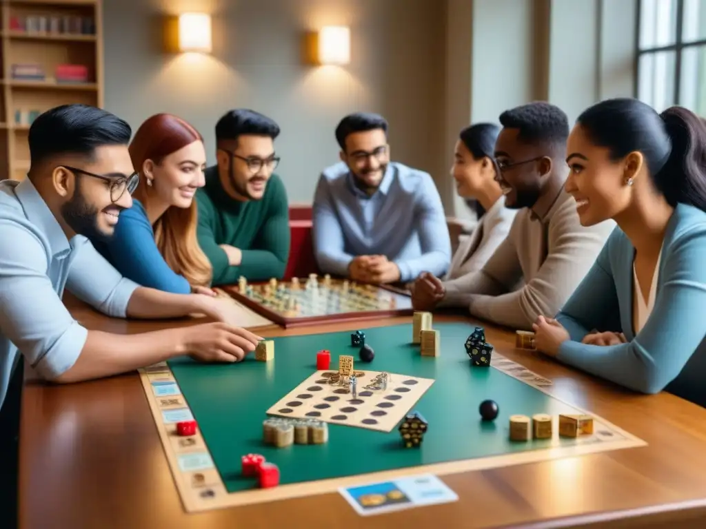 Grupo universitario juega juegos de mesa, fomentando habilidades en aula