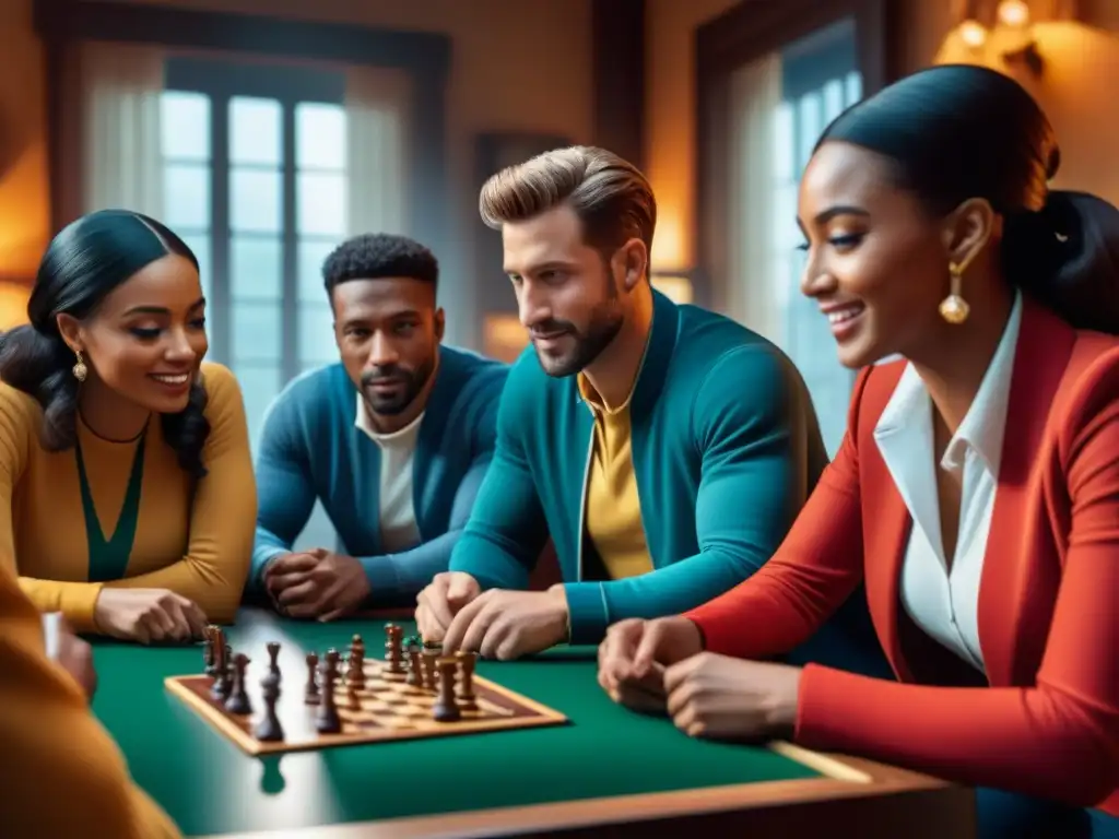 Una imagen de amigos disfrutando de un juego de mesa móvil, mostrando conexión social y diversión