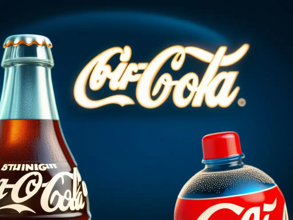 Una imagen detallada con anuncios vintage de CocaCola y Pepsi en una fuente de soda de los años 50