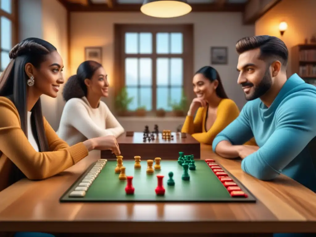 Intensa camaradería: influencers de juegos de mesa auténticos y diversos Una imagen detallada de una selección de influencers de juego de mesa auténticos inmersos en partidas, mostrando diversidad y autenticidad