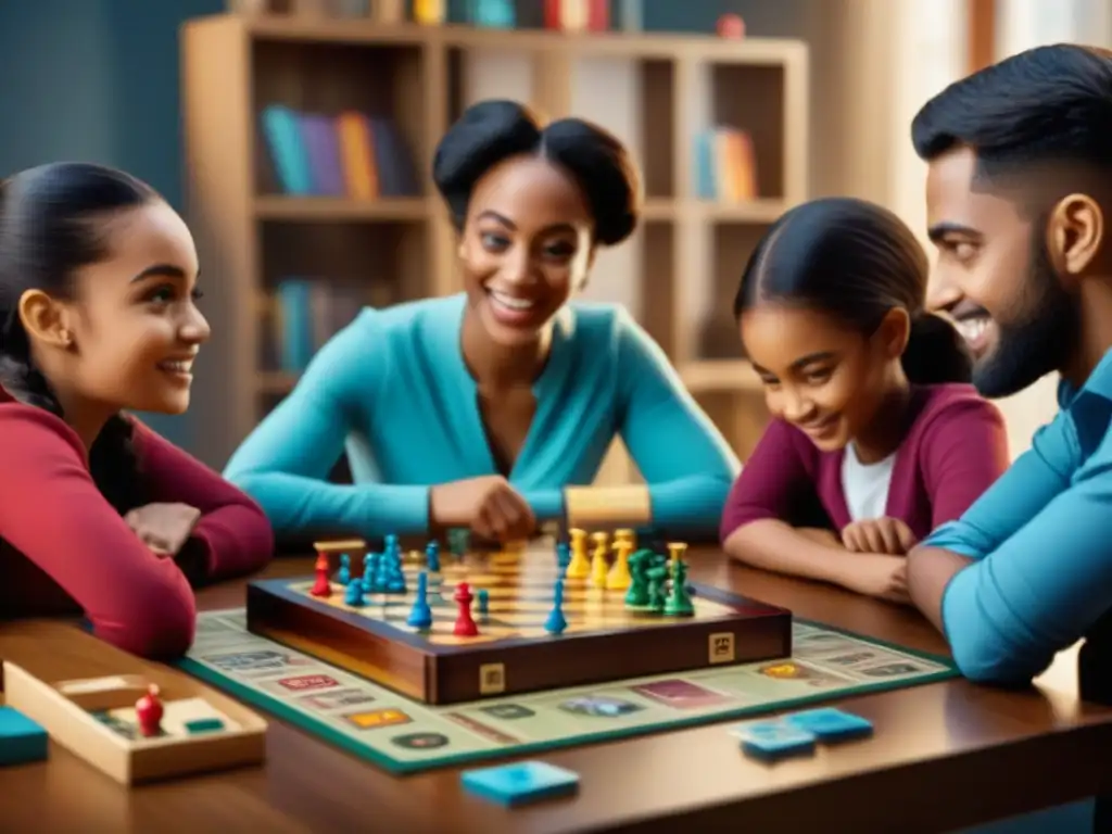 Importancia de intercambios juegos de mesa: Niños felices jugando y aprendiendo juntos en una mesa llena de juegos coloridos