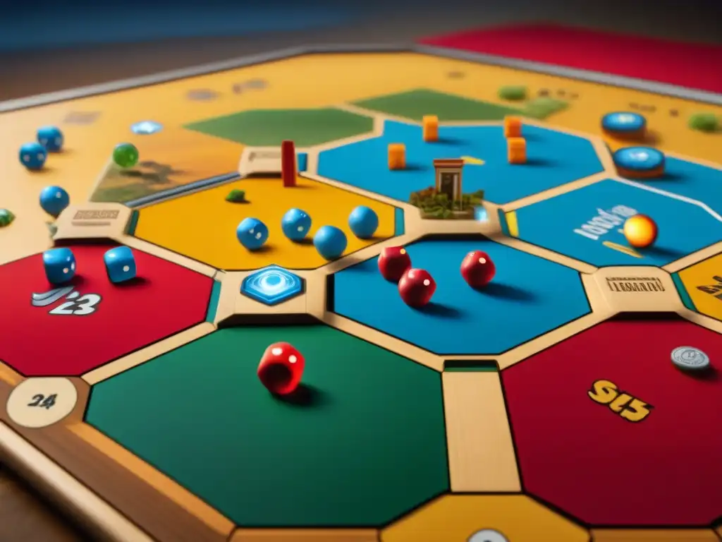 Importancia de la suerte en juegos de mesa: Jugadores de Catan en un momento tenso, lanzando dados con esperanza y ansiedad