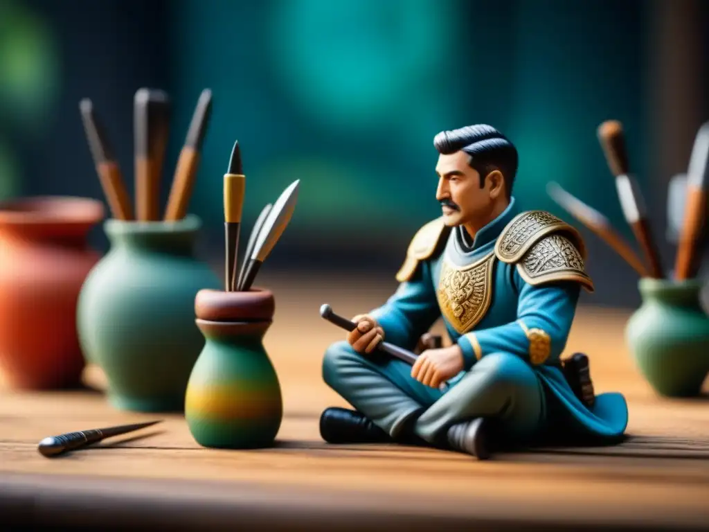 Increíble detalle en miniatura de figura de arcilla casera en mesa de madera, ideal para amantes de miniaturas caseras juegos de mesa