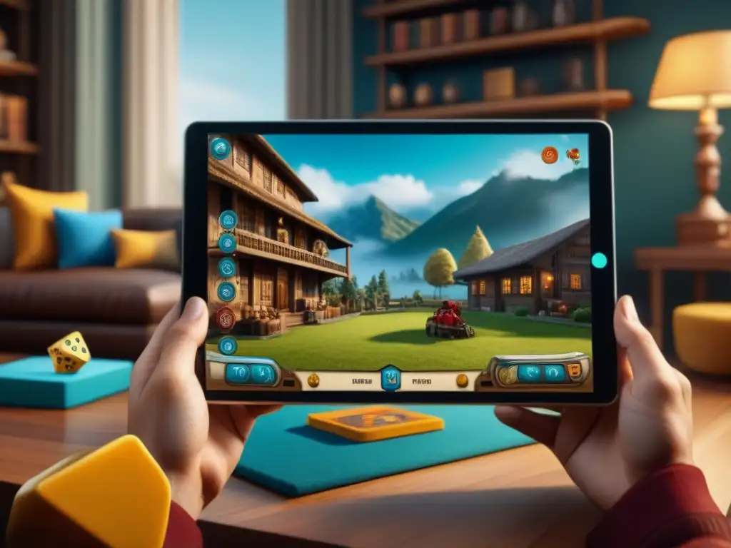 Monetización innovadora juegos mesa digitales: Juego de mesa digital educativo desbloqueando contenido en tablet