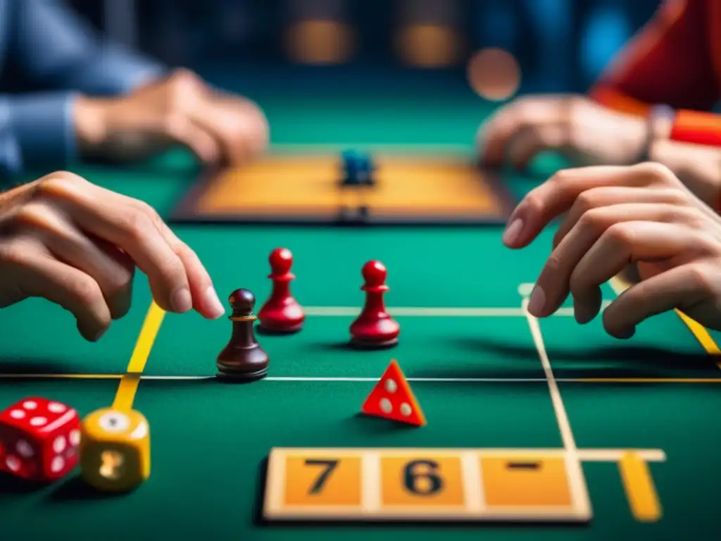 Intensa competencia en juego de mesa, reflejando la concentración y la psicología en juegos de mesa