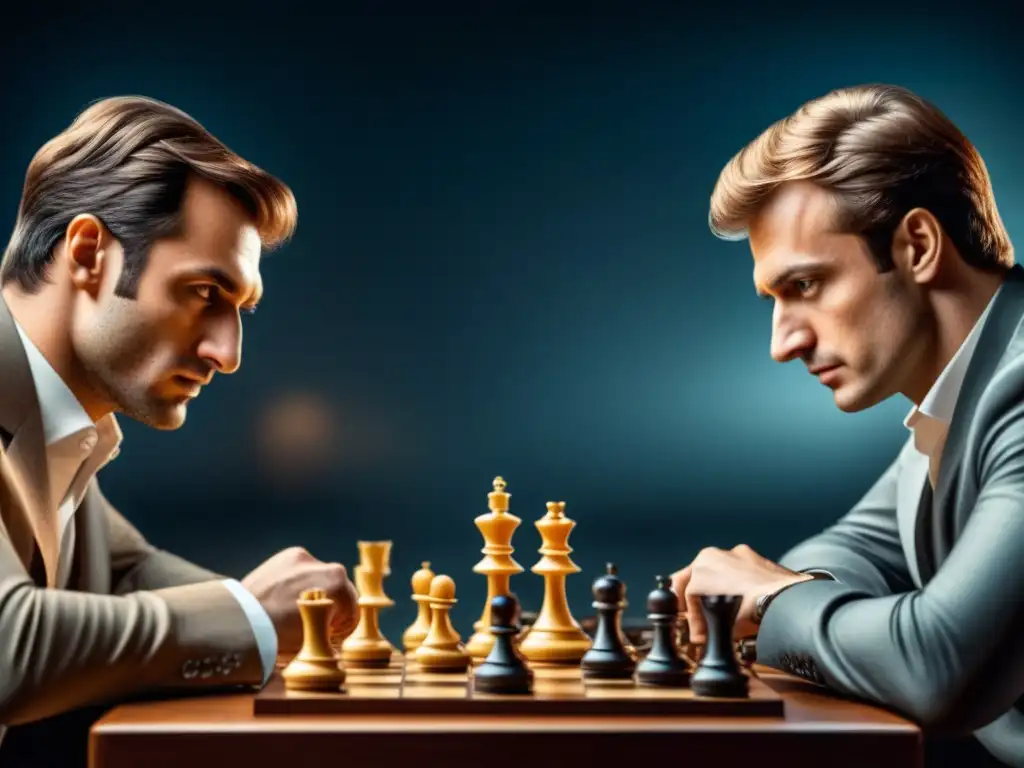 Partida de ajedrez: estrategia y concentración en blanco y negro Intensa partida de ajedrez entre expertos jugadores, concentrados en el tablero