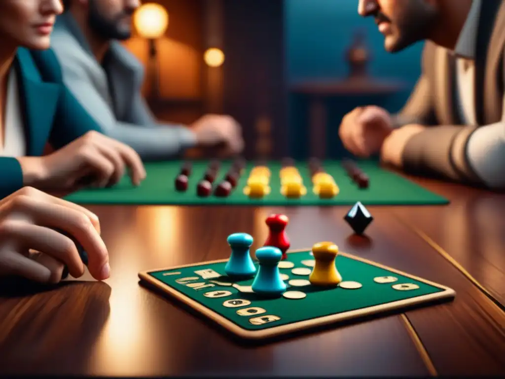 Intensa partida de amigos en juego de mesa estratégico