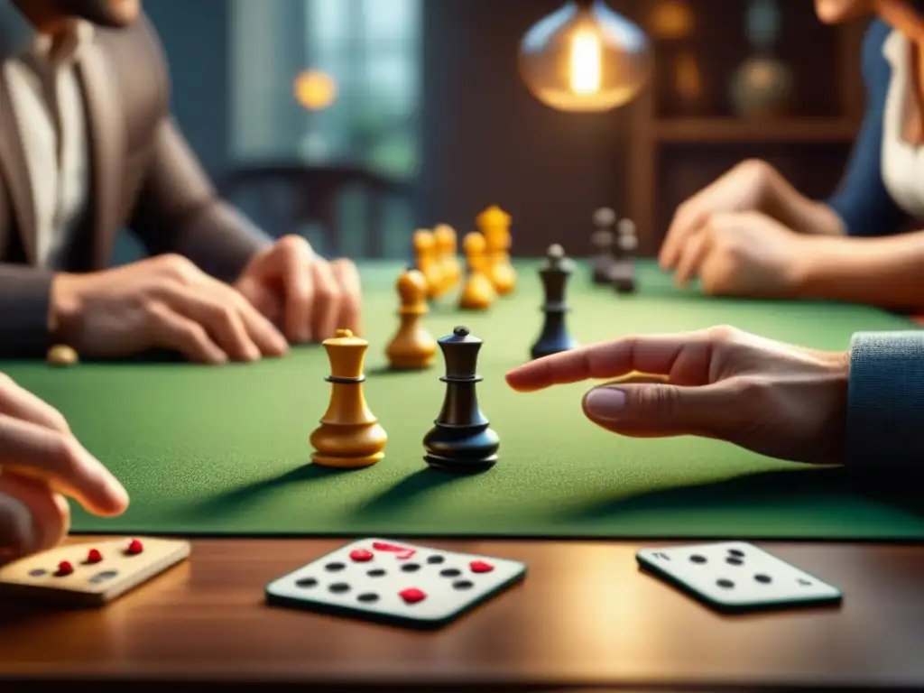 Intensa partida de amigos en juego de mesa, reflejando la importancia de la suerte