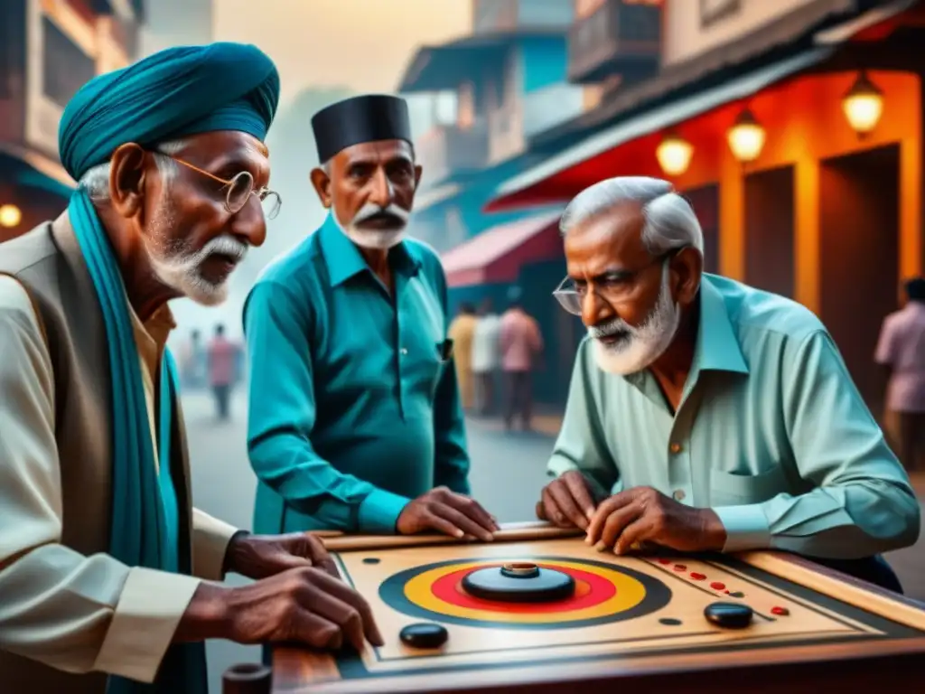 Una intensa partida de Carrom en la esquina de una calle de la India, donde la historia del juego cobra vida entre jugadores ancianos y curiosos