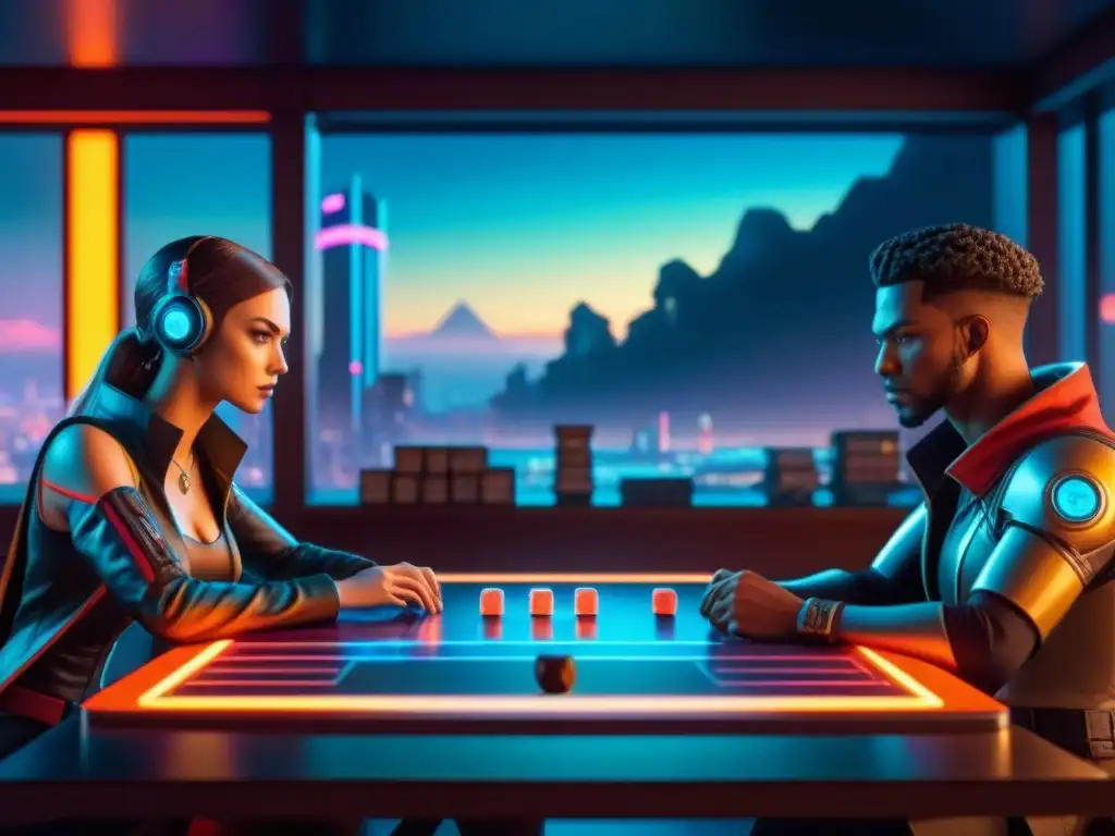 Una intensa sesión de rol anime Tenra Bansho Zero en un mundo cyberpunk futurista, con jugadores inmersos en la partida