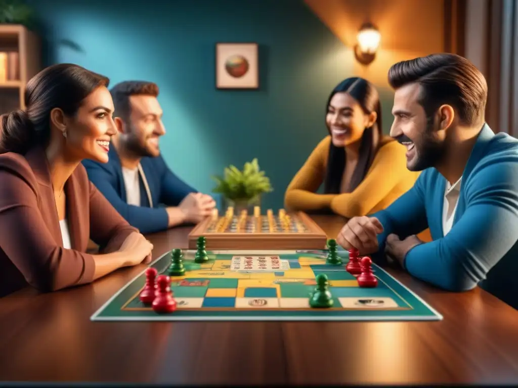 Intensas emociones en juegos de mesa: jugadores concentrados, emocionados, frustrados y alegres