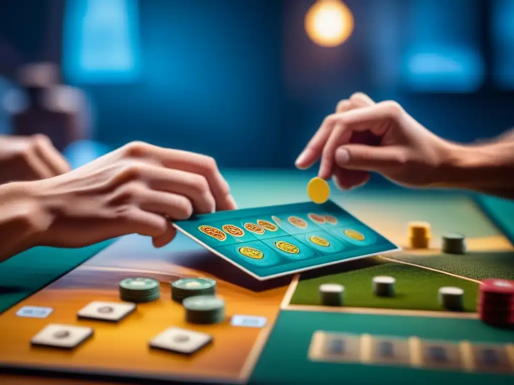 Intensas estrategias en el juego de Catan: jugadores concentrados colocan cartas y recursos en el tablero