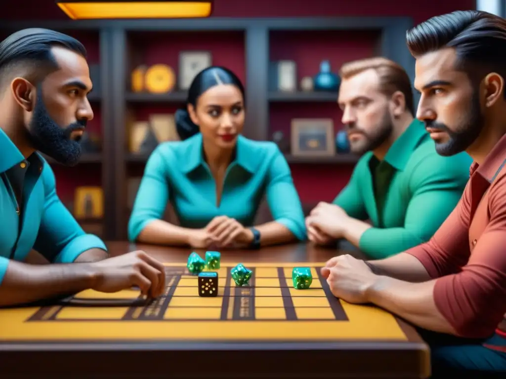 Intensas partidas de juegos de mesa con diversidad de jugadores, reflejando camaradería y competitividad