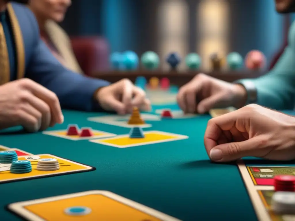 Intensas subastas de juegos de mesa con diversidad de jugadores concentrados y anticipando, evitando errores