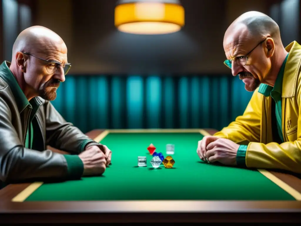 Intensidad y estrategia en un juego de mesa Breaking Bad, con jugadores inmersos en la partida