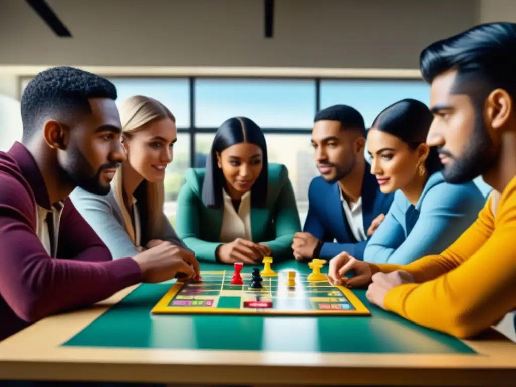 Intenso aprendizaje colaborativo en juegos de mesa entre estudiantes diversos en un aula iluminada