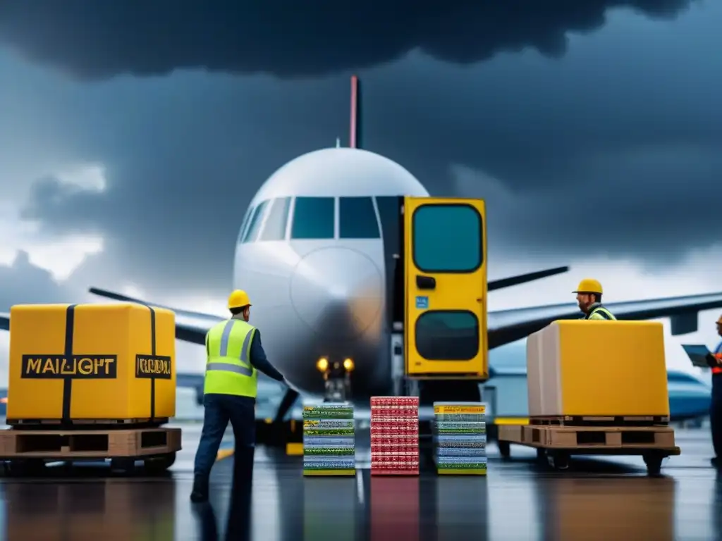 Intenso escenario en aeropuerto de carga: exportación de juegos de mesa, trabajadores, nubes tormentosas